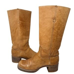 Vintage Frye Campus Black Label Boots 8.5 B Made In USA Banana Leather 70s Rare